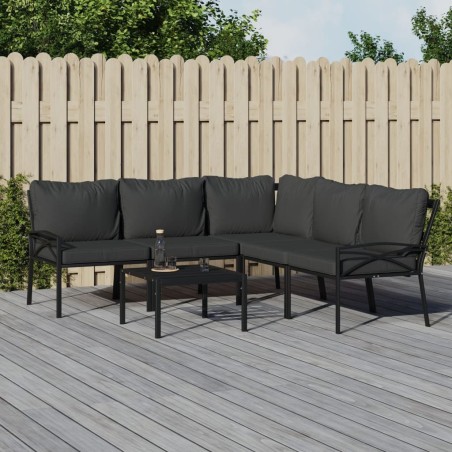Salon de jardin 6 pcs avec coussins gris acier 618935618935