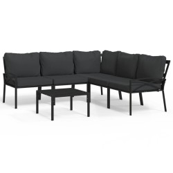 Salon de jardin 6 pcs avec coussins gris acier 618935618935