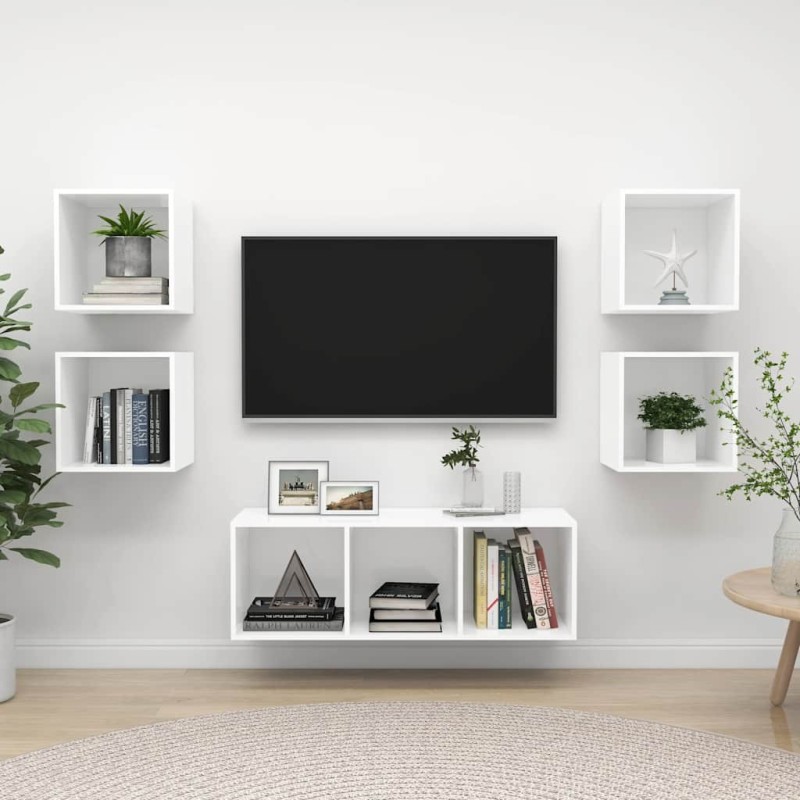 Ensemble de meuble TV 5 pcs Blanc Bois d'ingénierie 618940618940
