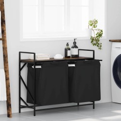 Panier à linge à 2 compartiments avec étagère chêne fumé 618951618951