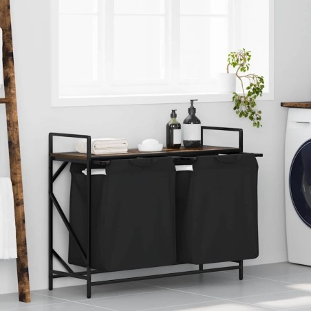 Panier à linge à 2 compartiments avec étagère chêne fumé 618951618951