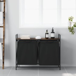 Panier à linge à 2 compartiments avec étagère chêne fumé 618951618951