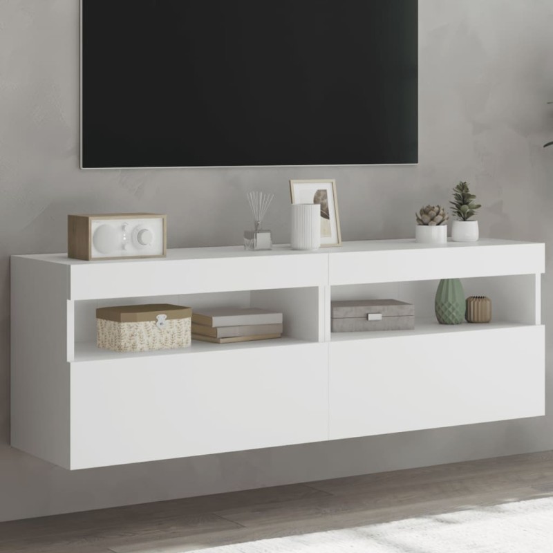 Meubles TV muraux avec lumières LED 2 pcs blanc 60x30x40 cm 618969618969