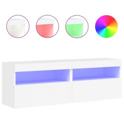 Meubles TV muraux avec lumières LED 2 pcs blanc 60x30x40 cm 618969618969