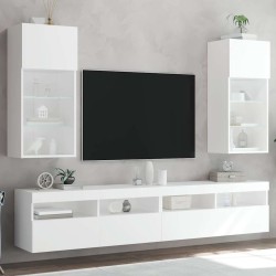 Meubles TV avec lumières LED 2 pcs blanc 40,5x30x90 cm 618970618970