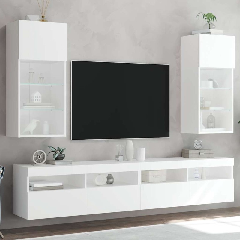 Meubles TV avec lumières LED 2 pcs blanc 40,5x30x90 cm 618970618970