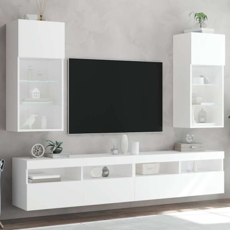 Meubles TV avec lumières LED 2 pcs blanc 40,5x30x90 cm 618970618970