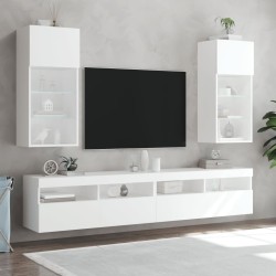 Meubles TV avec lumières LED 2 pcs blanc 40,5x30x90 cm 618970618970