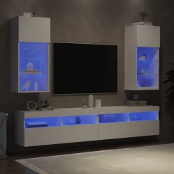 Meubles TV avec lumières LED 2 pcs blanc 40,5x30x90 cm 618970618970