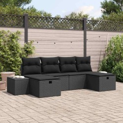 Ensemble de canapé de jardin avec coussin 6 pcs Noir polyrotin 618972618972