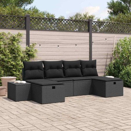 Ensemble de canapé de jardin avec coussin 6 pcs Noir polyrotin 618972618972