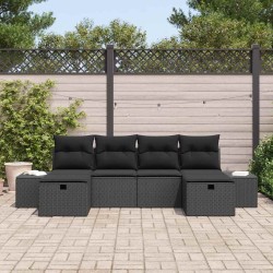 Ensemble de canapé de jardin avec coussin 6 pcs Noir polyrotin 618972618972