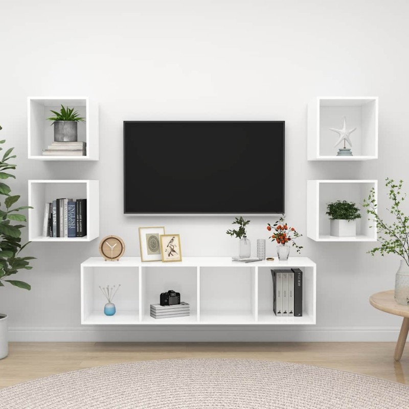 Ensemble de meuble TV 5 pcs Blanc Bois d'ingénierie 619007619007