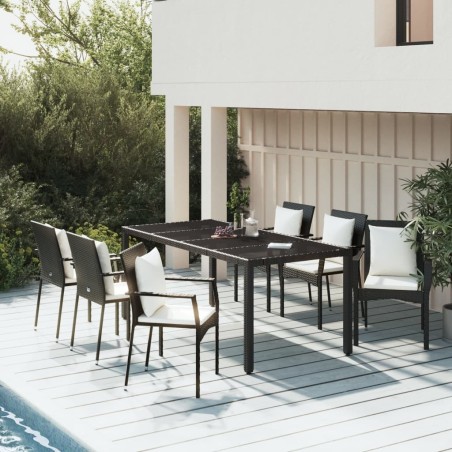 Ensemble à manger de jardin coussins 7pcs Noir Résine tressée 619012619012