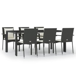 Ensemble à manger de jardin coussins 7pcs Noir Résine tressée 619012619012