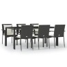 Ensemble à manger de jardin coussins 7pcs Noir Résine tressée 619012619012