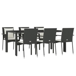 Ensemble à manger de jardin coussins 7pcs Noir Résine tressée 619012619012
