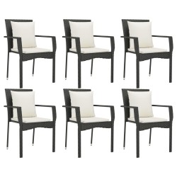 Ensemble à manger de jardin coussins 7pcs Noir Résine tressée 619012619012