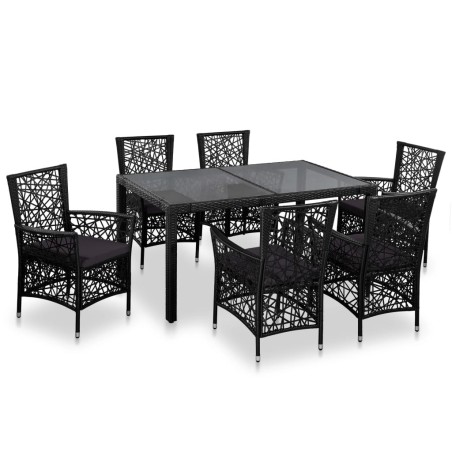 Ensemble à manger d'extérieur 7 pcs Résine tressée Noir 619030619030