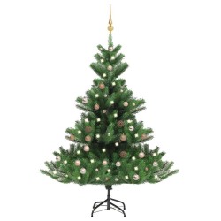 Sapin de Noël artificiel Nordmann avec LED et boules Vert 150cm 619047619047