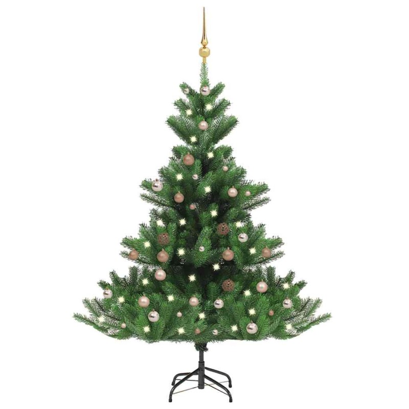 Sapin de Noël artificiel Nordmann avec LED et boules Vert 150cm 619047619047