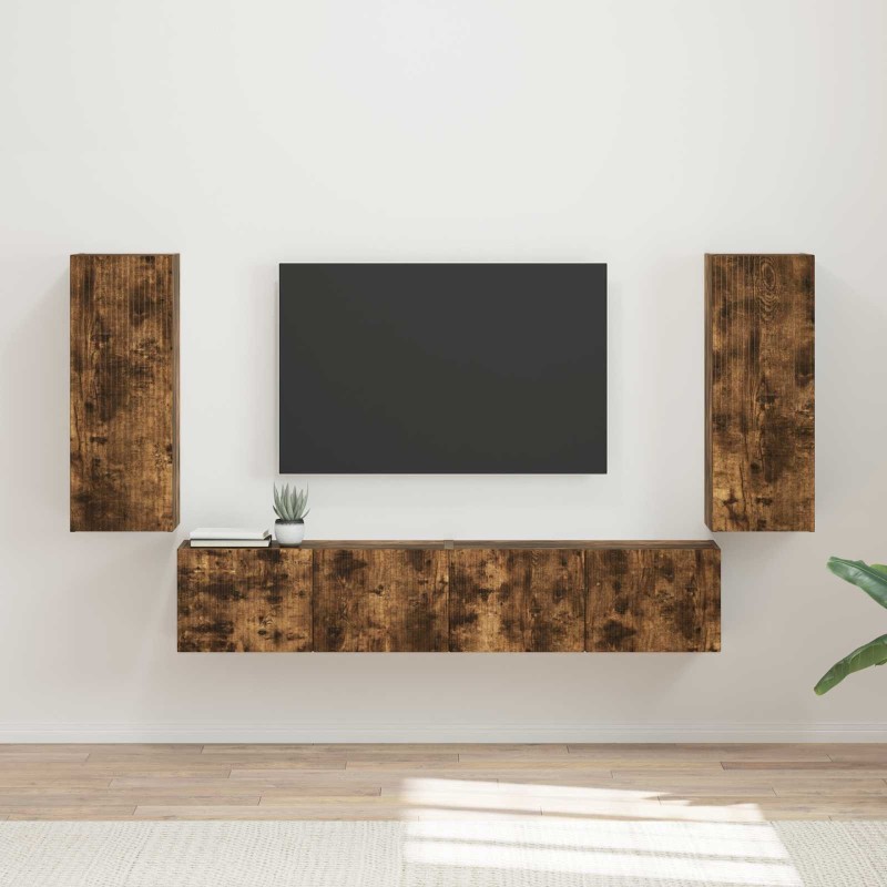 Ensemble de meuble TV mural 4 pcs Chêne fumé Bois d'ingénierie 619058619058