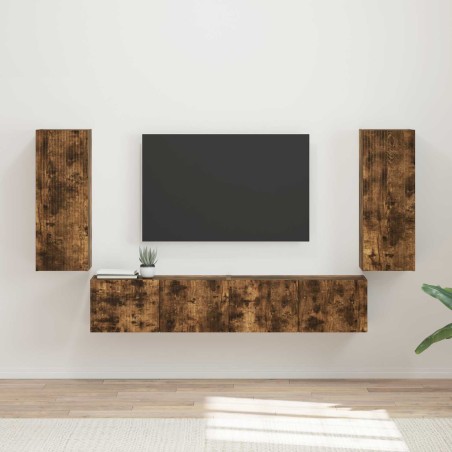 Ensemble de meuble TV mural 4 pcs Chêne fumé Bois d'ingénierie 619058619058