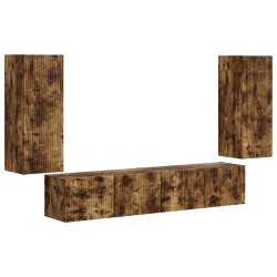 Ensemble de meuble TV mural 4 pcs Chêne fumé Bois d'ingénierie 619058619058
