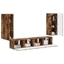 Ensemble de meuble TV mural 4 pcs Chêne fumé Bois d'ingénierie 619058619058
