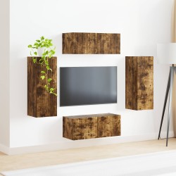 Ensemble de meuble TV mural 4 pcs Chêne fumé Bois d'ingénierie 619058619058