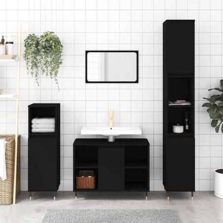 Armoire de salle de bain noir 80x33x60 cm bois d'ingénierie 619059619059