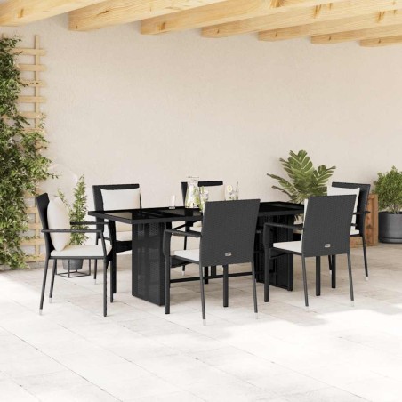 Ensemble à manger de jardin coussins 7pcs Noir Résine tressée 619065619065