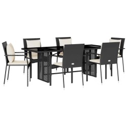Ensemble à manger de jardin coussins 7pcs Noir Résine tressée 619065619065