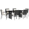 Ensemble à manger de jardin coussins 7pcs Noir Résine tressée 619065619065