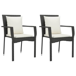 Ensemble à manger de jardin coussins 7pcs Noir Résine tressée 619065619065