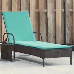 Chaise longue à roulettes avec coussin en rotin synthétique noir 619071619071