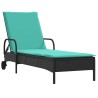 Chaise longue à roulettes avec coussin en rotin synthétique noir 619071619071
