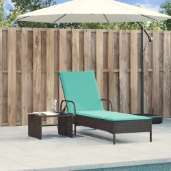 Chaise longue à roulettes avec coussin en rotin synthétique noir 619071619071