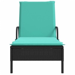 Chaise longue à roulettes avec coussin en rotin synthétique noir 619071619071