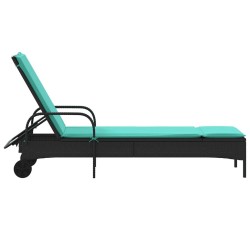 Chaise longue à roulettes avec coussin en rotin synthétique noir 619071619071