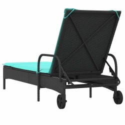 Chaise longue à roulettes avec coussin en rotin synthétique noir 619071619071