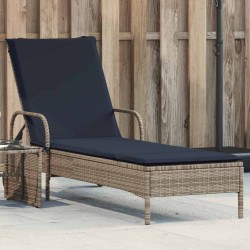 Chaise longue à roulettes avec coussin gris résine tressée 619075619075