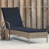 Chaise longue à roulettes avec coussin gris résine tressée 619075619075