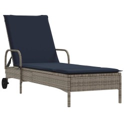 Chaise longue à roulettes avec coussin gris résine tressée 619075619075
