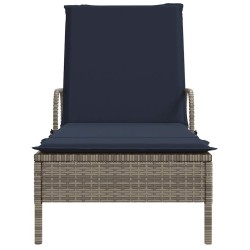 Chaise longue à roulettes avec coussin gris résine tressée 619075619075