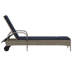 Chaise longue à roulettes avec coussin gris résine tressée 619075619075