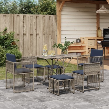 Ensemble à manger de jardin 7 pcs coussins gris résine tressée 619087619087
