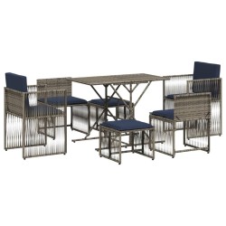 Ensemble à manger de jardin 7 pcs coussins gris résine tressée 619087619087