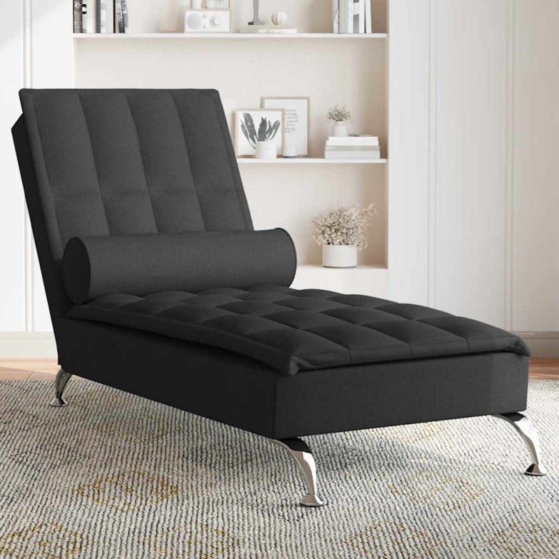 Chaise longue de massage avec traversin noir tissu 619088619088