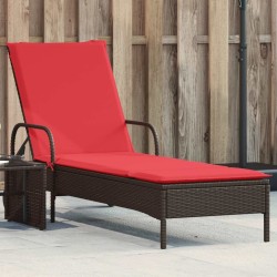 Chaise longue à roulettes avec coussin en rotin synthétique marron 619097619097